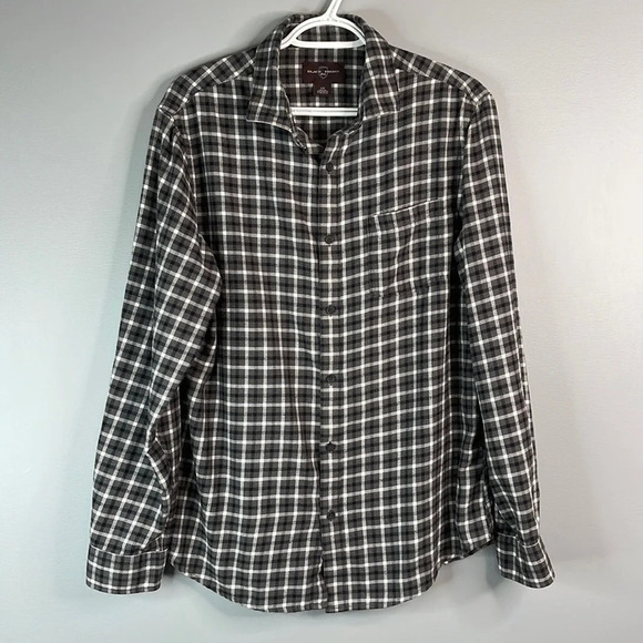 BLACK BROWN 1826 Men’s Plaid Grey Mix Flannel Shirt Long Sleeves Preppy Size L - Picture 11 of 11